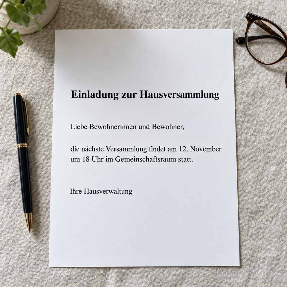 Printed German letter inviting residents to a house meeting